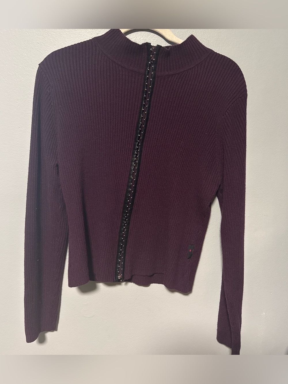 Joe Boxer Ribbed Zip-Front Long Sleeve Top - Plum